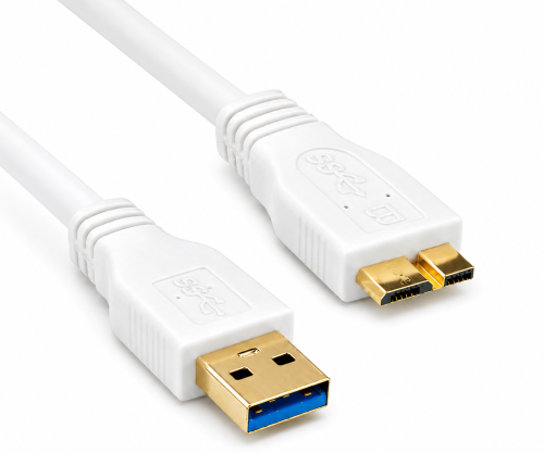 Kábel USB 3.0 zo zástrčky A na zástrčku micro B 3.0, pozlátené kontakty, biely, 2,00 m, blister DINIC